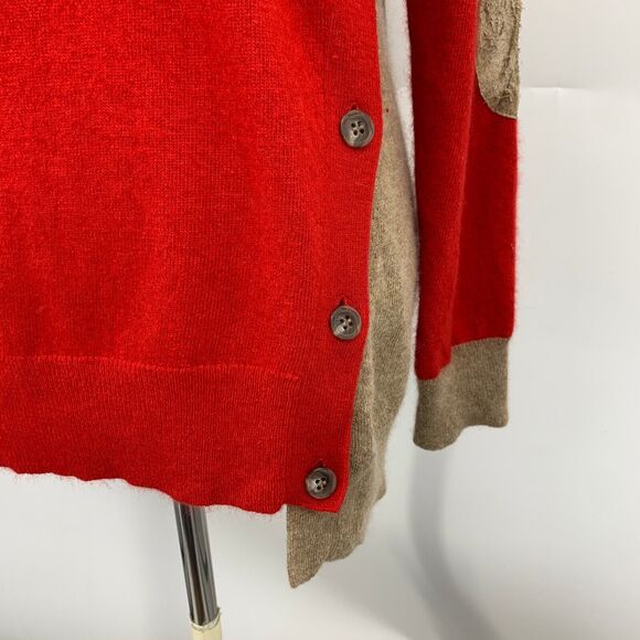 J Crew Sweater Womens S Small Red Brown Elbow Patches Buttons Detail Wool Blend - Picture 4 of 13